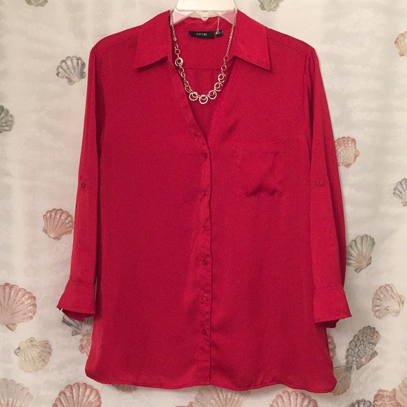 Red Button Down Top by Apt 9 Large - Picture 1 of 8